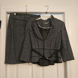 White House Black Market Polka Dot Black And White Blazer and Skirt Suit Set
